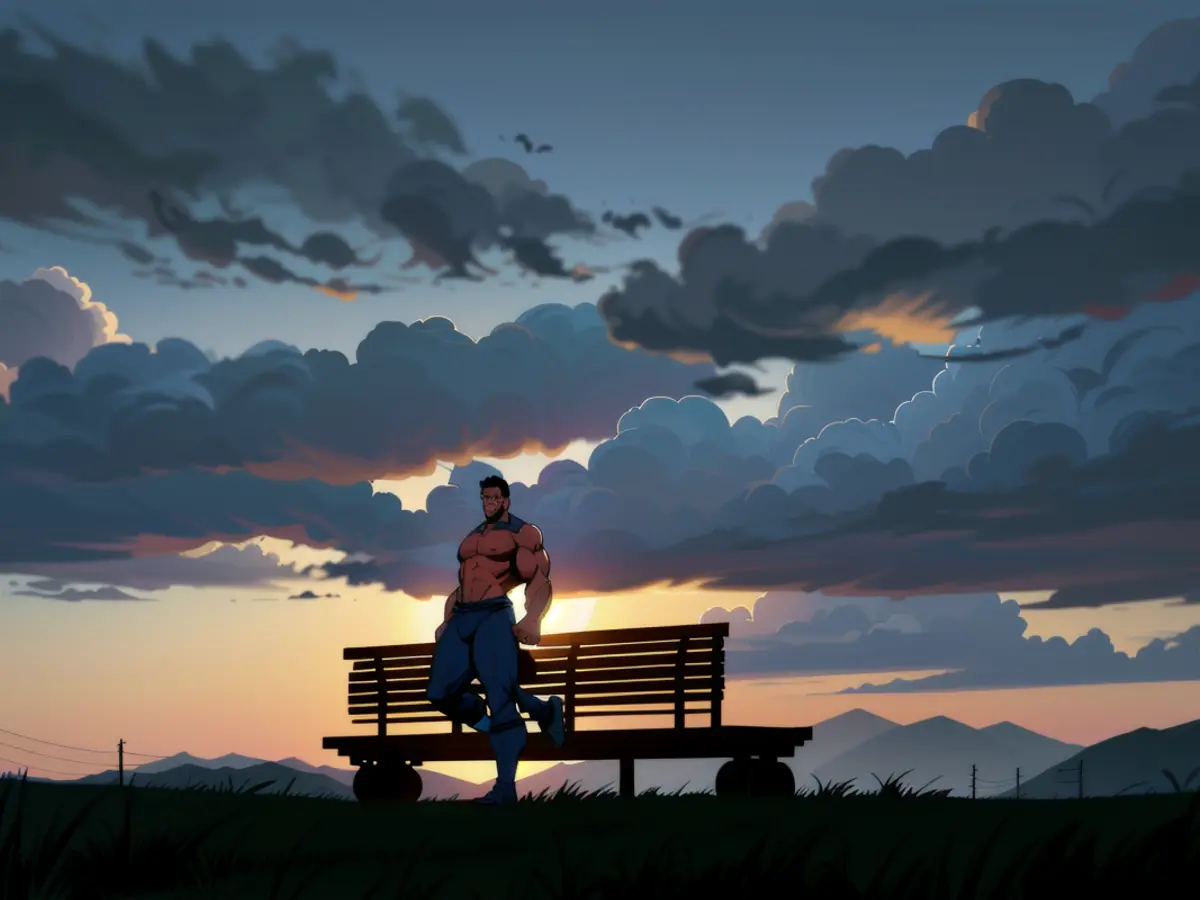 Individual lounging on a bench near the North Sea coastline